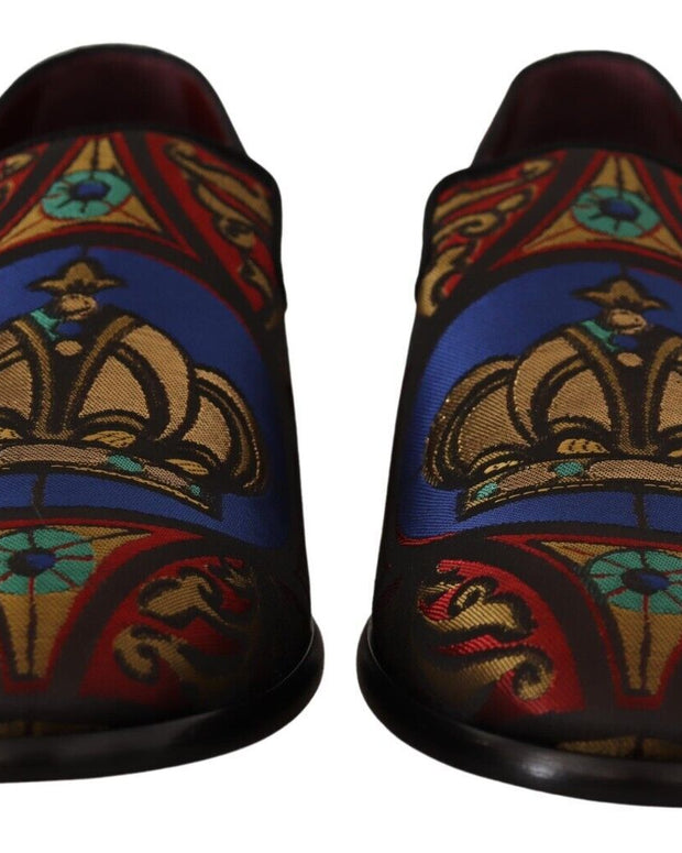 Multicolor Jacquard Crown Slippers Loafers Shoes