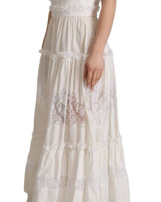White Cotton Tiered Long Maxi A-line Dress