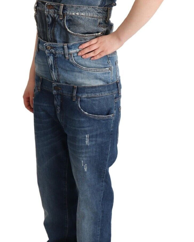 Dark Blue Cotton Strapless Denim Jumpsuit Dress