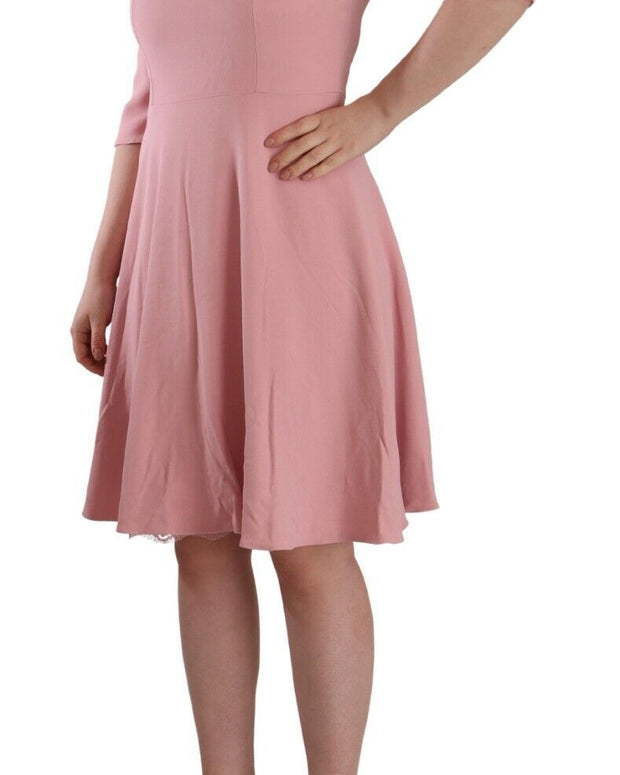 Pink 3/4 Sleeves Viscose Blend A-line Dress