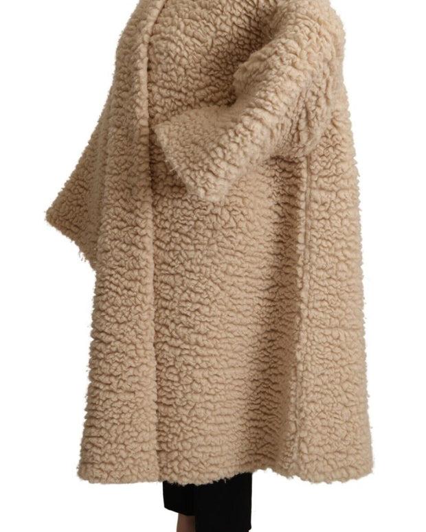 Beige Cashmere Wool Faux Fur Coat Jacket