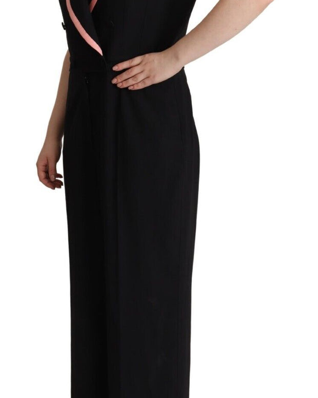 Black Wool Blend Sleeveless Jumpsuit Dress