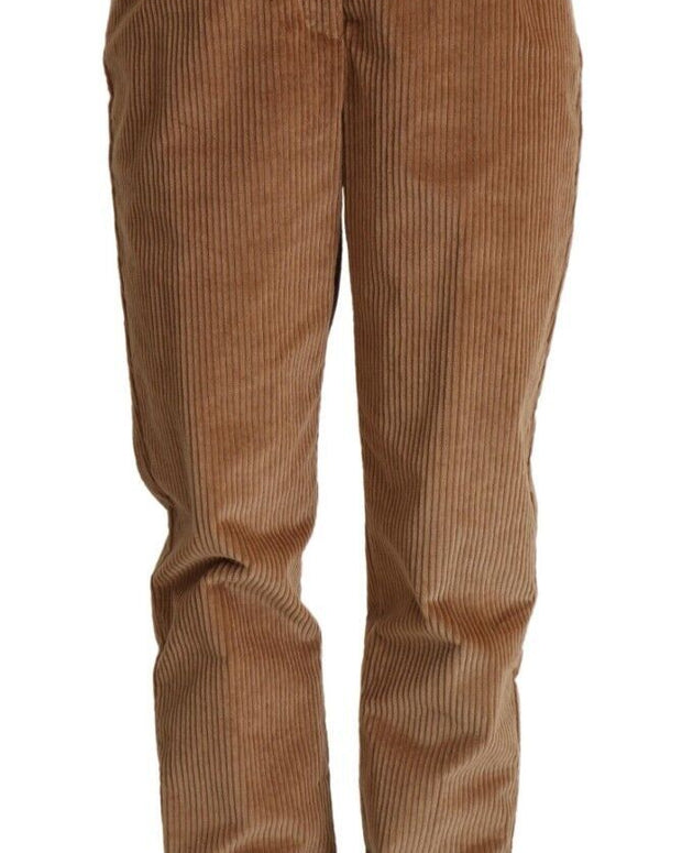 Brown Cotton Corduroy High Waist Skinny Pants