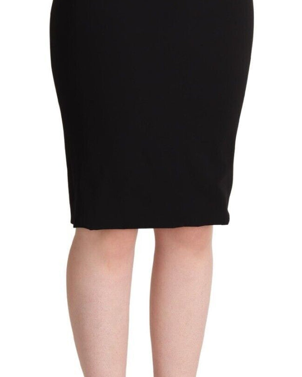 Black High Waist Knee Length Pencil Cut Skirt