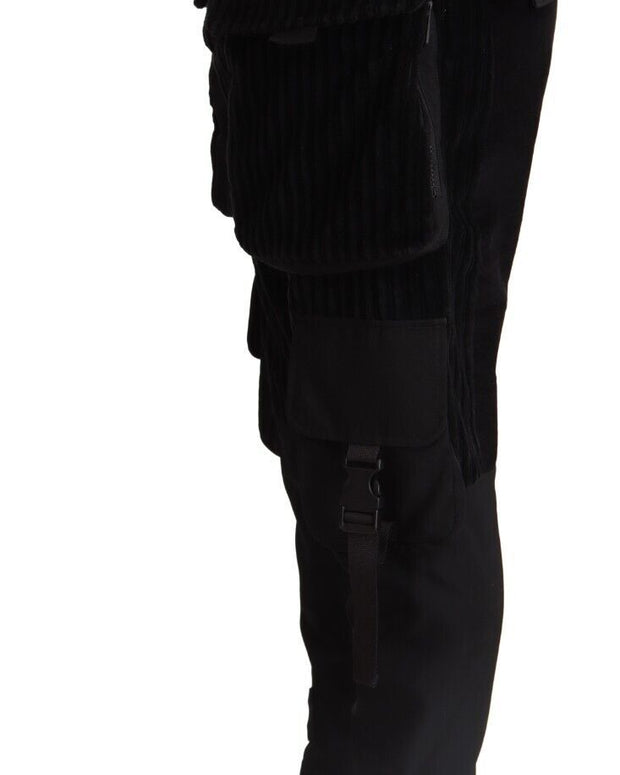Black Cotton Skinny Corduroy Cargo Pants