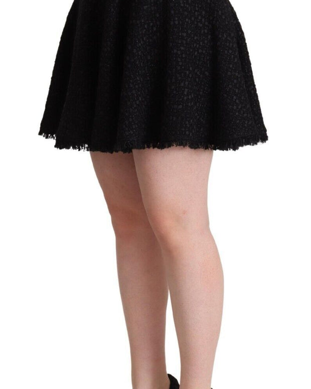 Black Knitted Nylon High Waist Mini A-line Skirt
