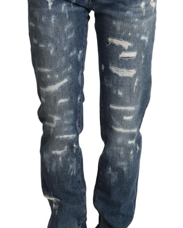 Blue Distressed Denim BOYFRIEND Skinny Jeans