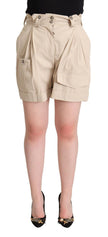 High-Waisted Beige Cargo Shorts