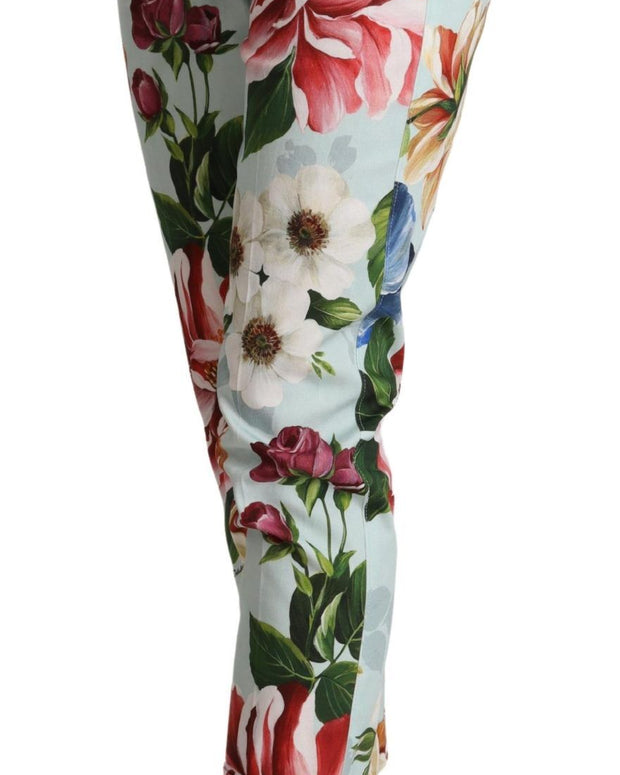 Light Blue Fiori Print Cotton Trouser Tapered Pants