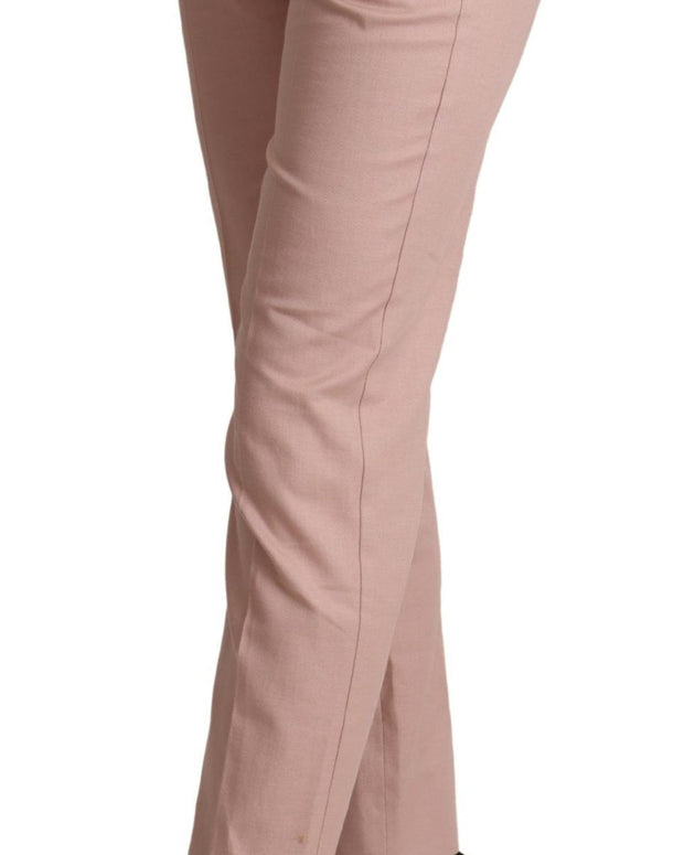 Pink Cotton Mid Waist Trouser Tapered Pants