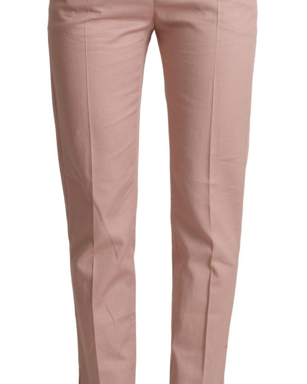 Pink Cotton Mid Waist Trouser Tapered Pants