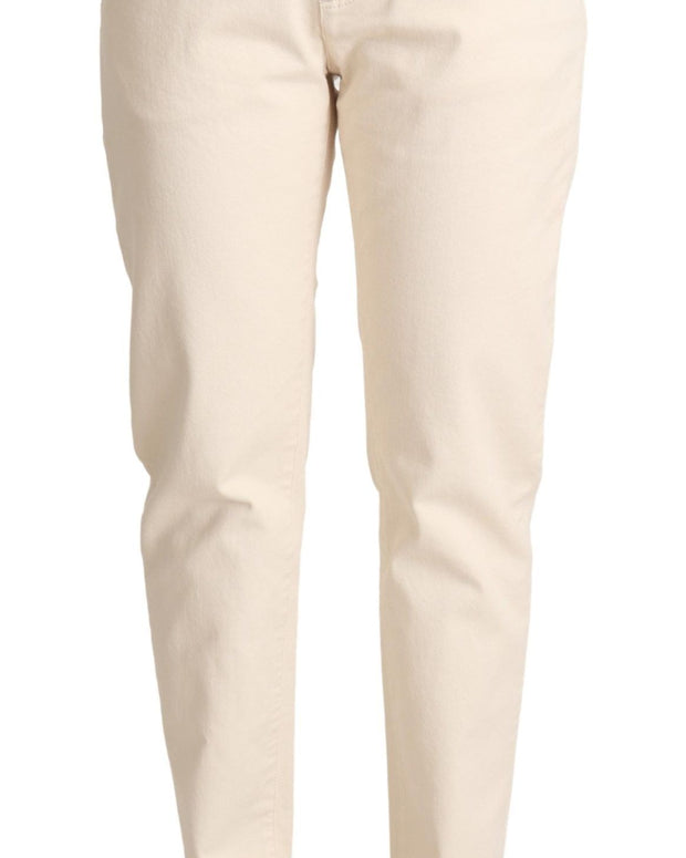 White Cotton Skinny Denim Women Jeans Pants