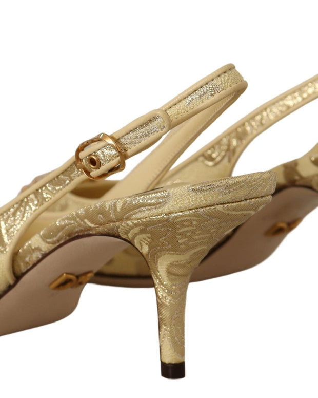 Gold Crystal Slingbacks Pumps Heels Shoes