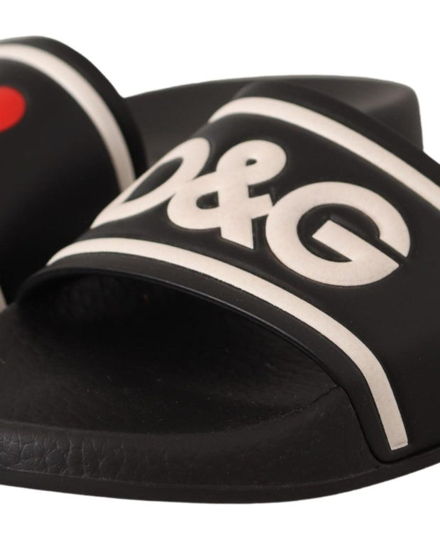 Black Leather I Love D&G Slides Sandals