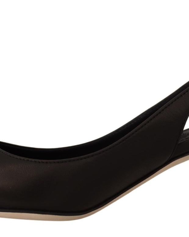 Black Leather Slingbacks Heels Pumps Shoes