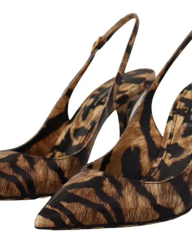Brown Slingbacks Leather Tiger Shoes