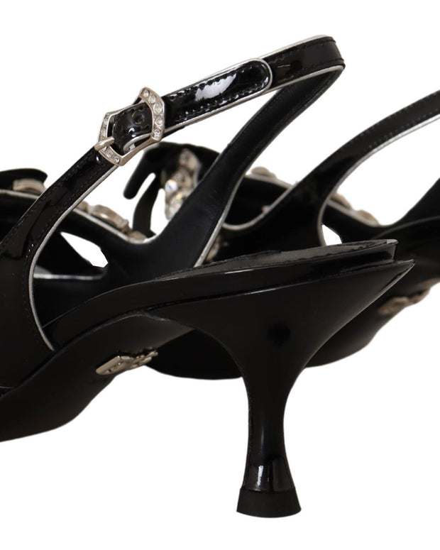 Black Patent Leather Crystal Slingbacks Shoes