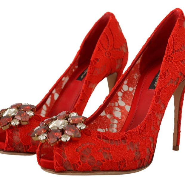 Red Crystal Taormina Lace Heels Pumps