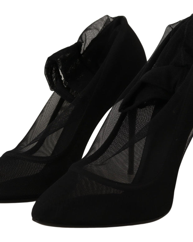 Black Tulle Stretch Boots Pumps Shoes