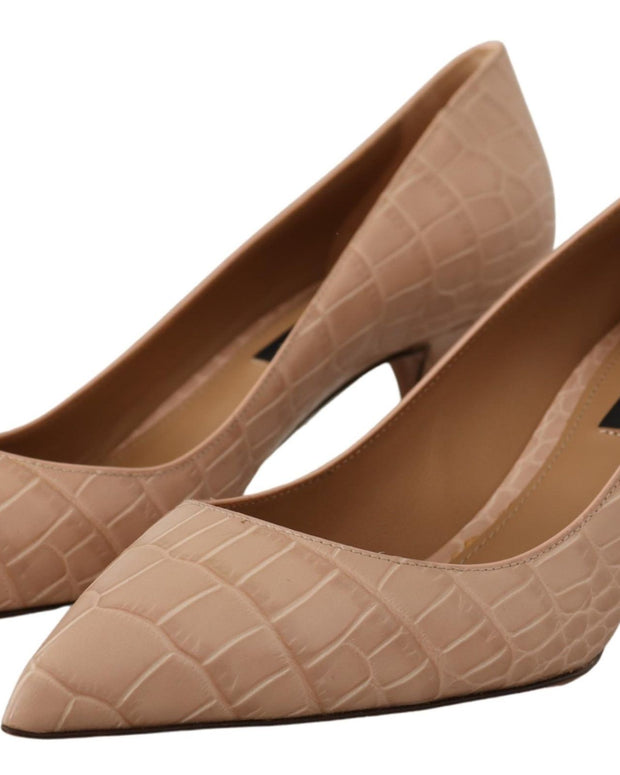 Beige Leather Pointed Heels Pumps Shoes