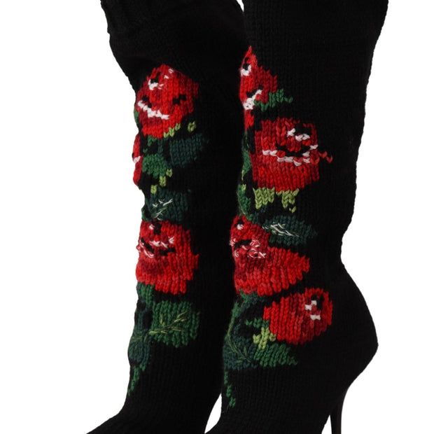 Elegant Sock Boots with Red Roses Detail