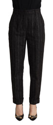 Black Striped High Waist Tapered Pants