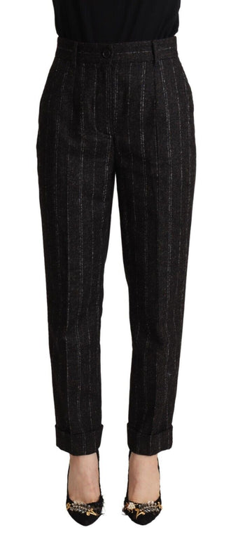 Black Striped High Waist Tapered Pants