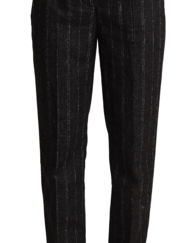 Black Striped High Waist Tapered Pants