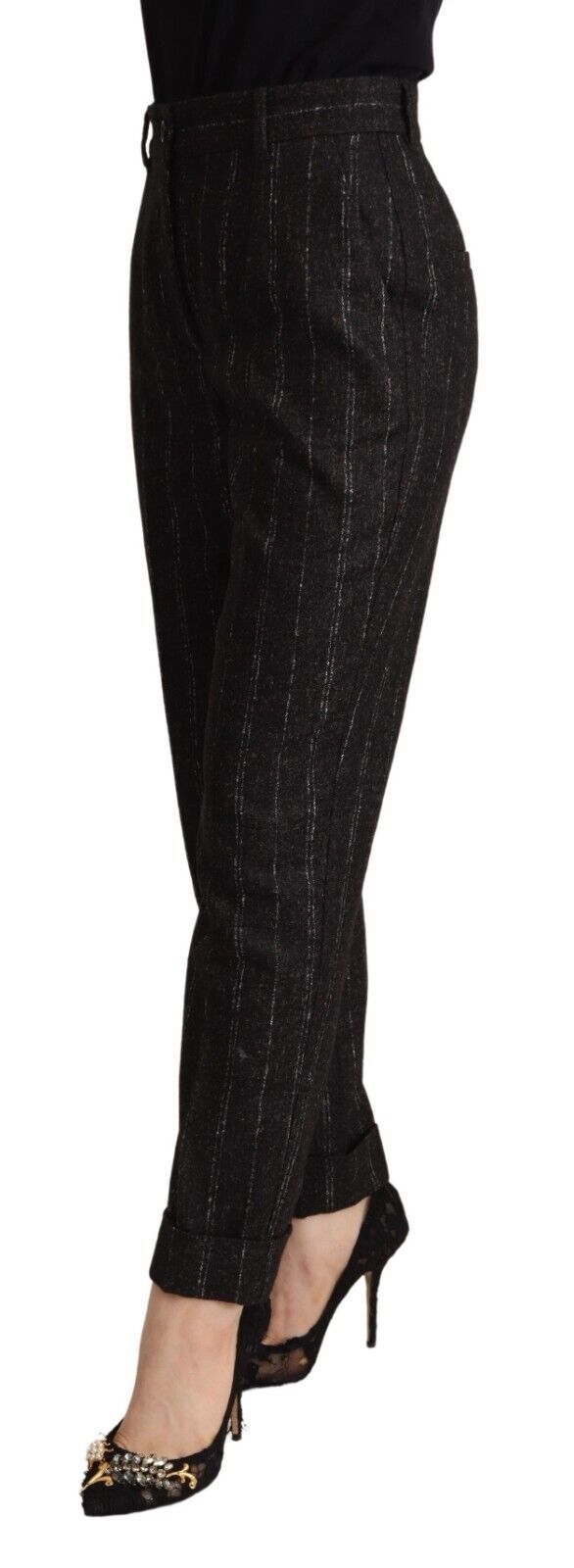 Black Striped High Waist Tapered Pants
