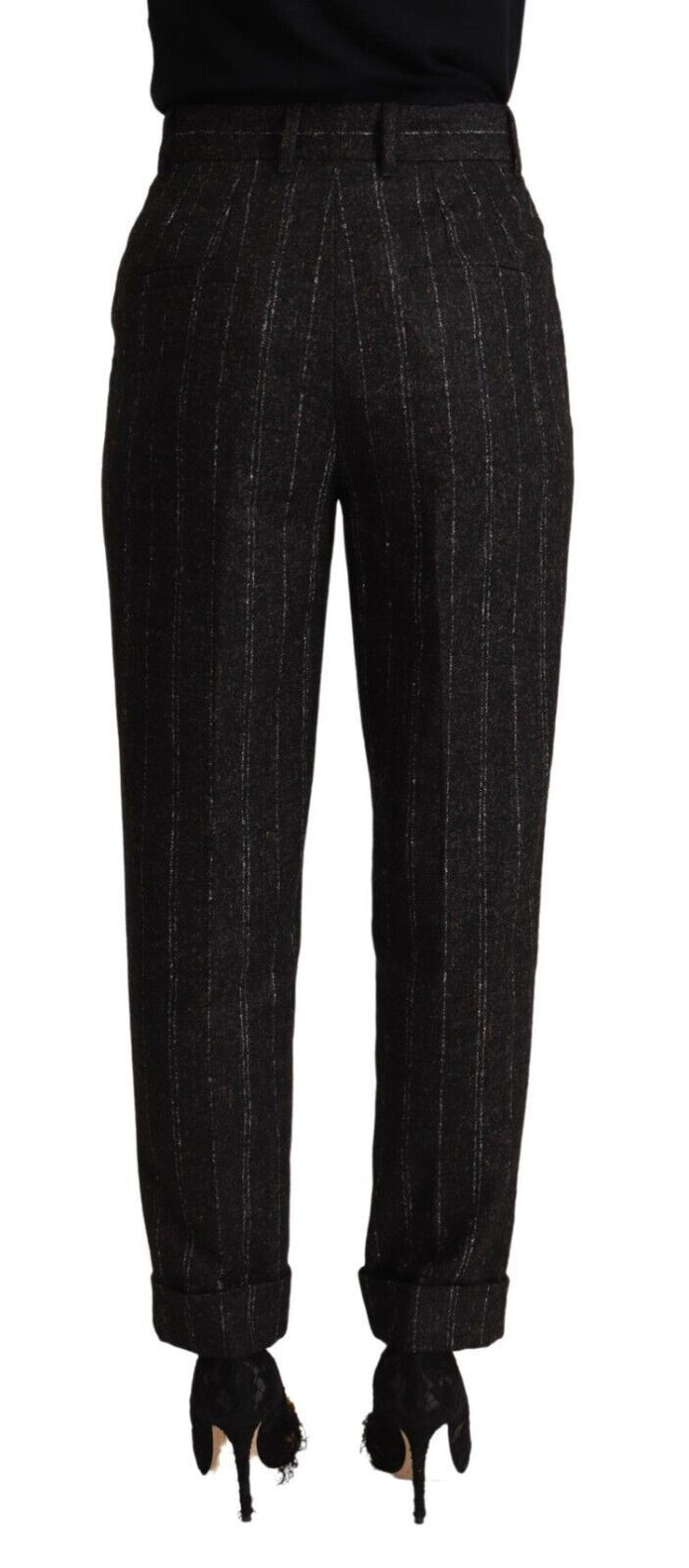 Black Striped High Waist Tapered Pants