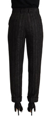 Black Striped High Waist Tapered Pants