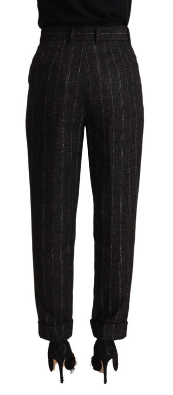 Black Striped High Waist Tapered Pants