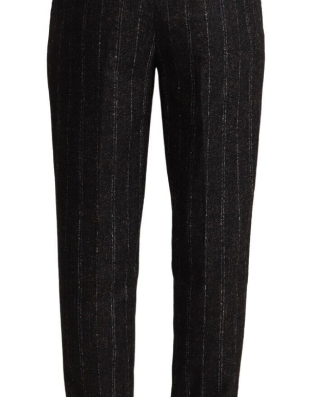 Black Striped High Waist Tapered Pants