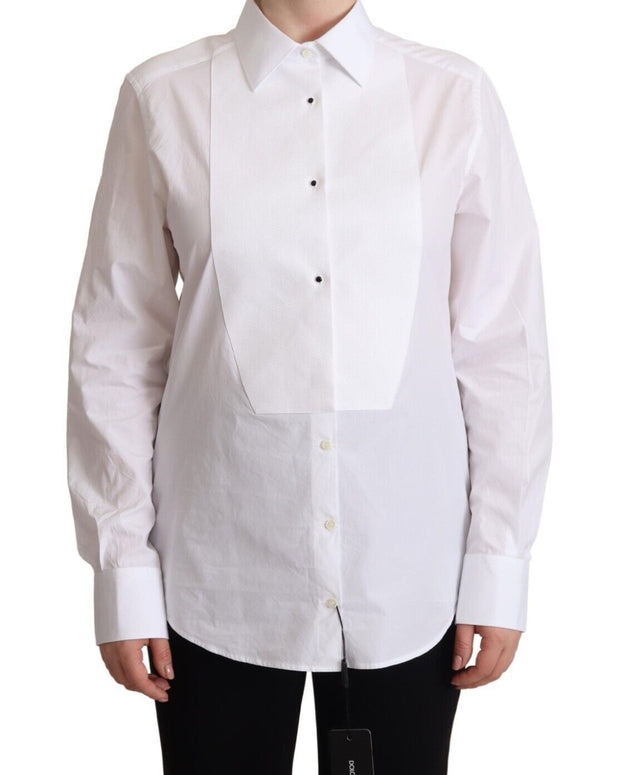 White Cotton Dress Collared Long Sleeves Shirt Top