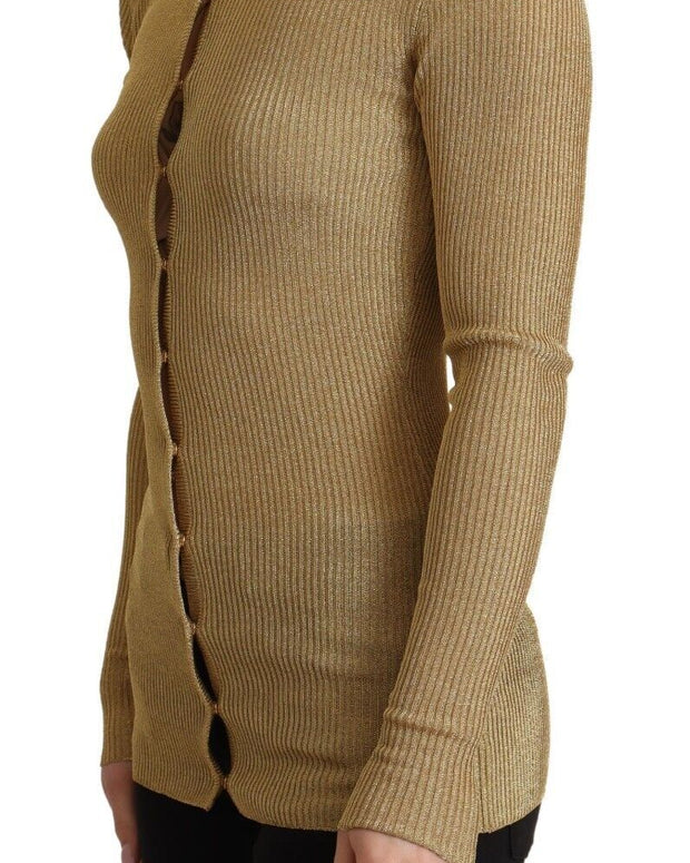 Gold Viscose Blend Buttons Cardigan Sweater
