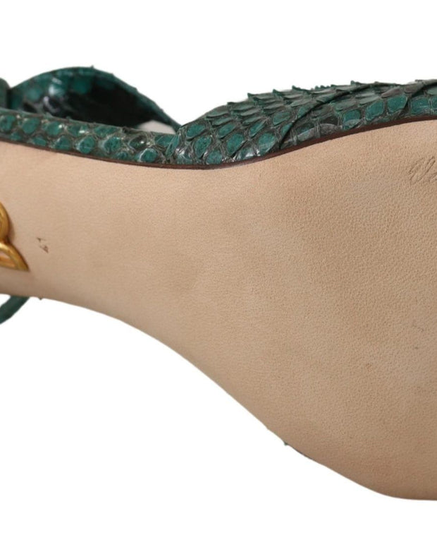 Green Python Strap Sandals Heels Shoes