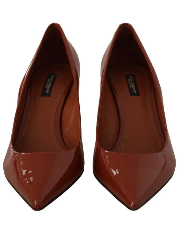 Brown Kitten Heels Pumps Patent Leather Shoes
