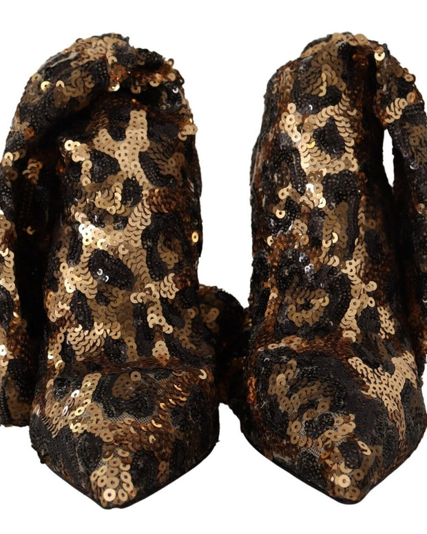 Gold Leopard Sequins Heels Boots Shoes