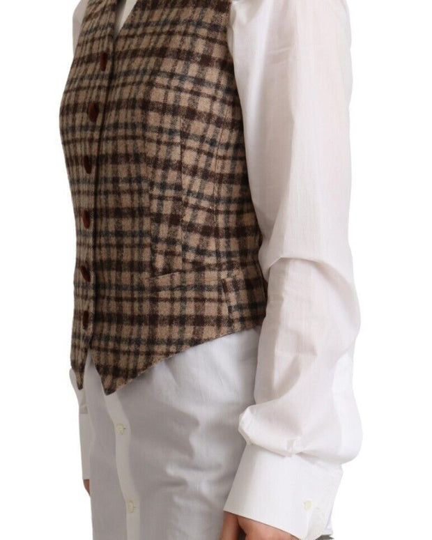 Brown Checkered Leopard V-neck Sleeveless Vest Top