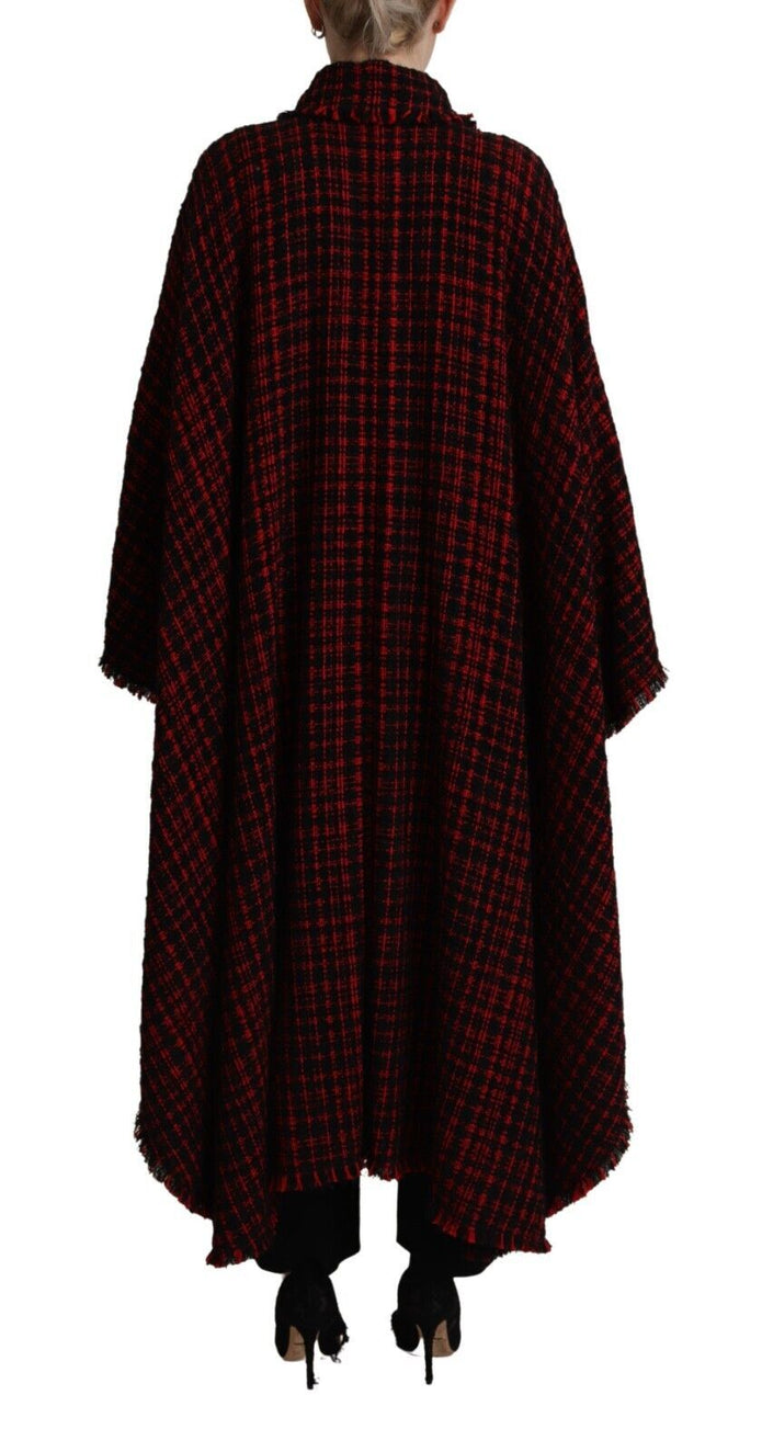 Black Red Cotton Checkered Over Coat Jacket