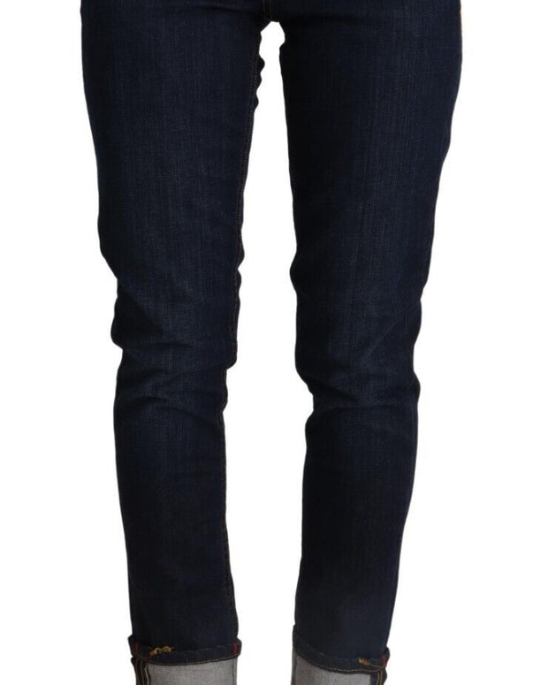 Blue Cotton Low Waist Slim Fit Denim Women Trouser Jeans