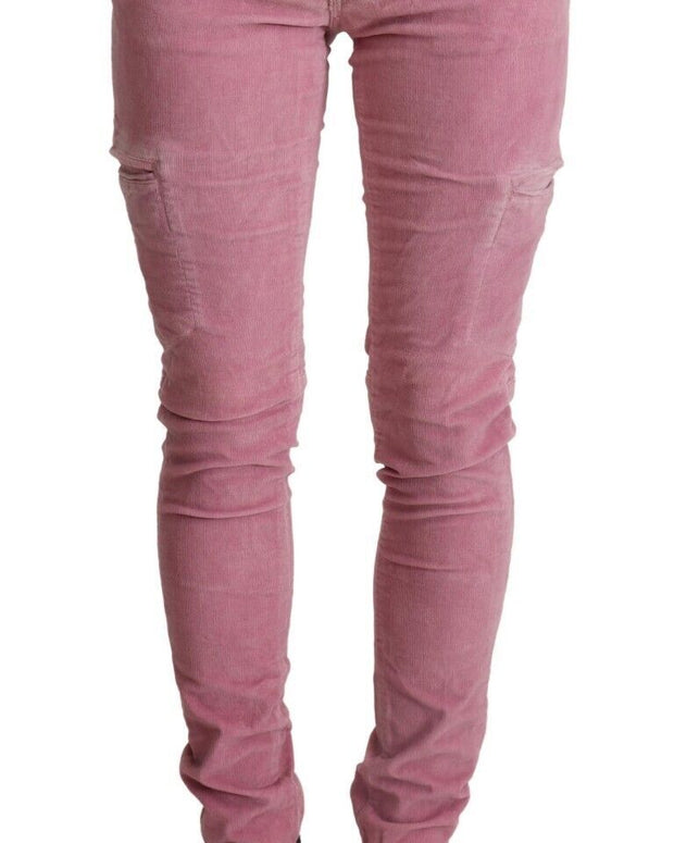 Pink Cotton Low Waist Skinny Denim Cargo Jeans