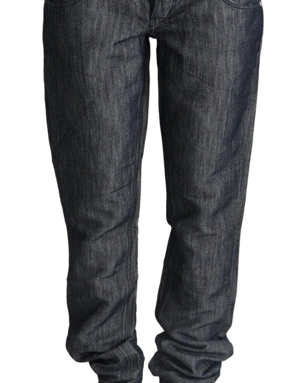 Dark Gray Ramie Mid Wide Waist Straight Denim Jeans