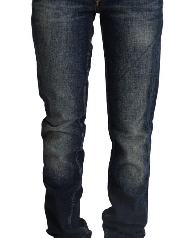 Dark Blue Washed Cotton Skinny Denim Low Waist Jeans