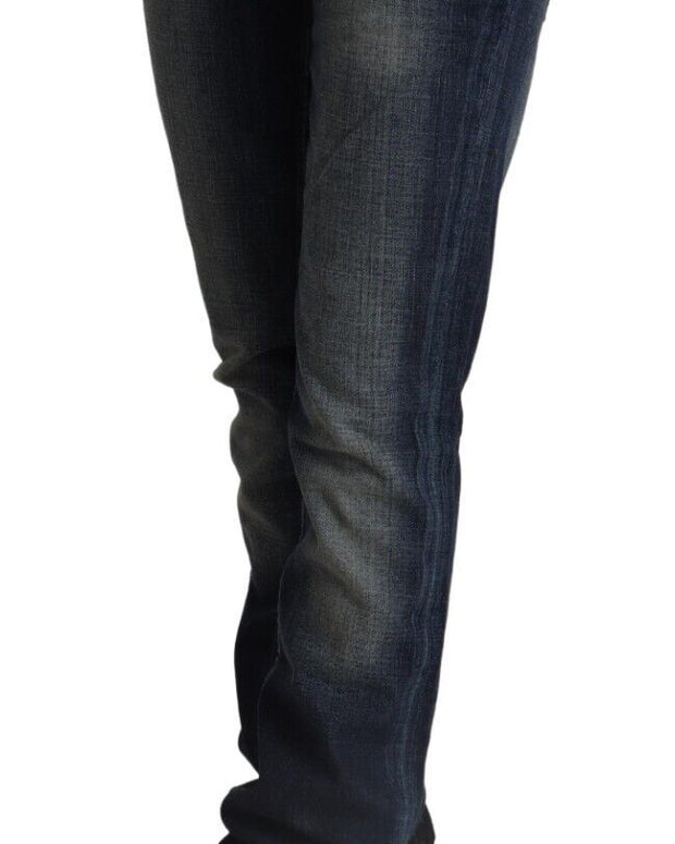 Dark Blue Washed Cotton Skinny Denim Low Waist Jeans
