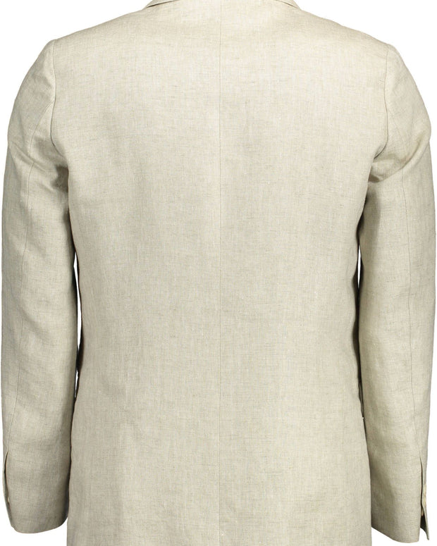 Beige Linen Classic Jacket with Logo Detailing