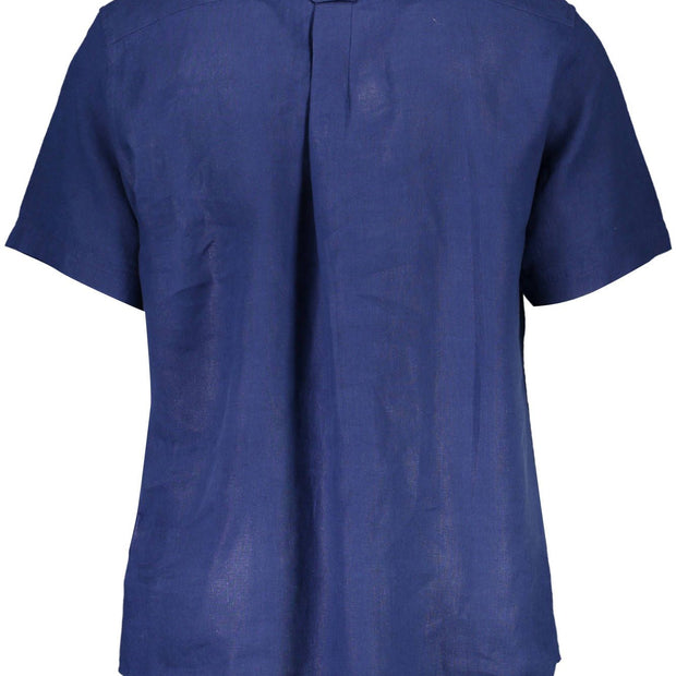 Elegant Blue Linen Button-Down Shirt