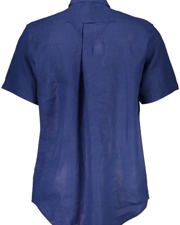 Elegant Blue Linen Button-Down Shirt