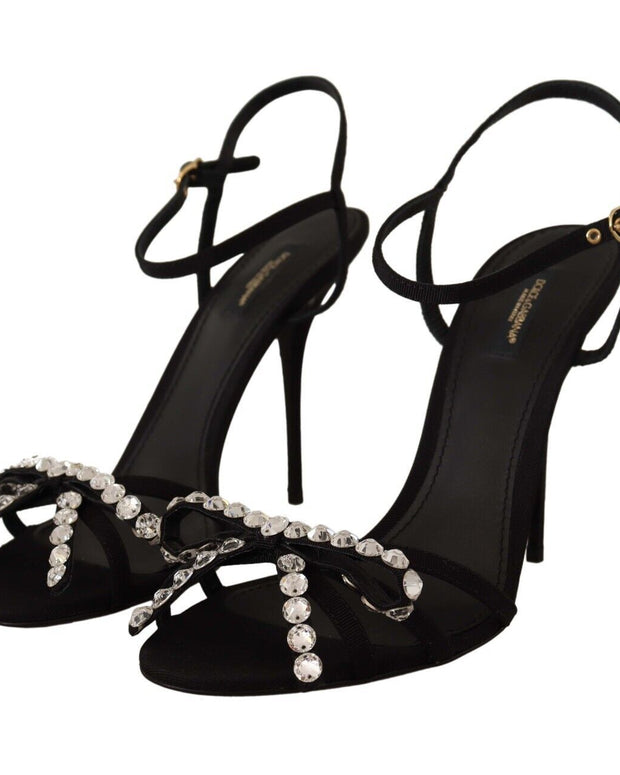 Black Crystals Ankle Strap Heels Sandals Shoes