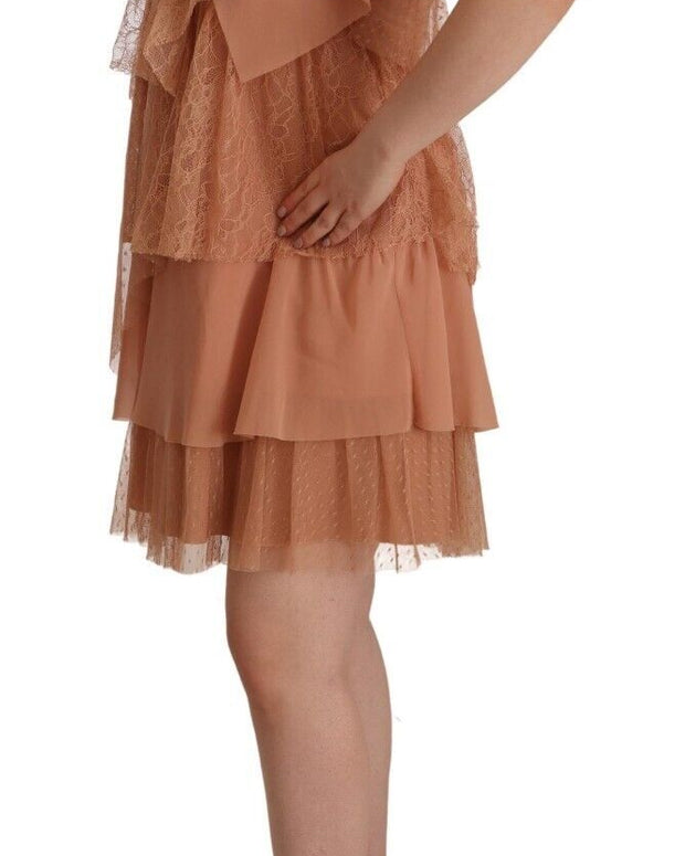 Pink Lace Sleeveless Mini Shift Layered Dress